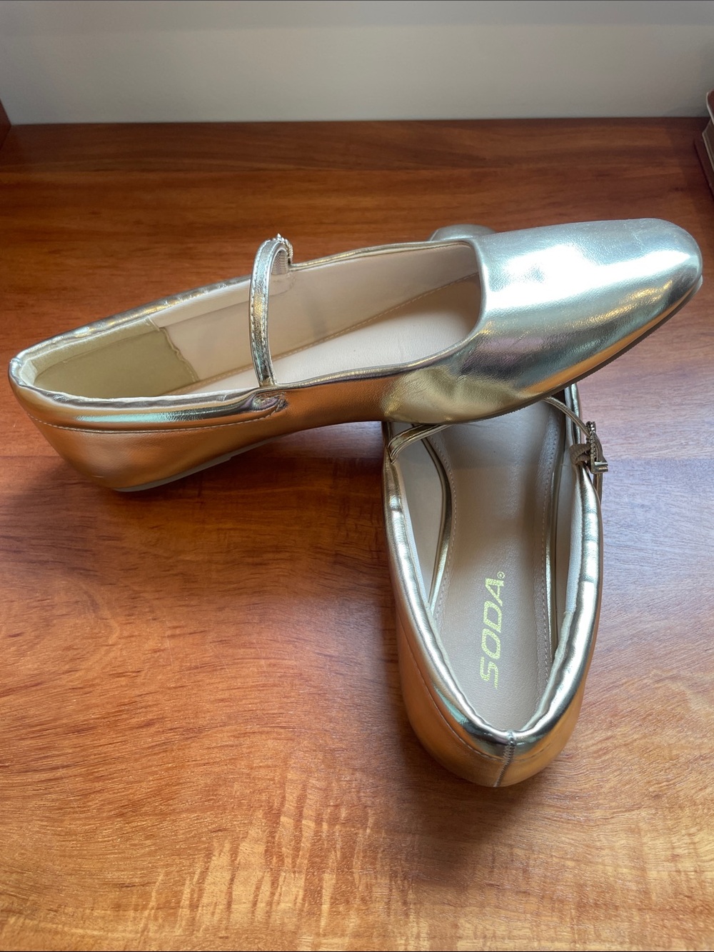 Soda Metallic Gold Mary Jane Flats